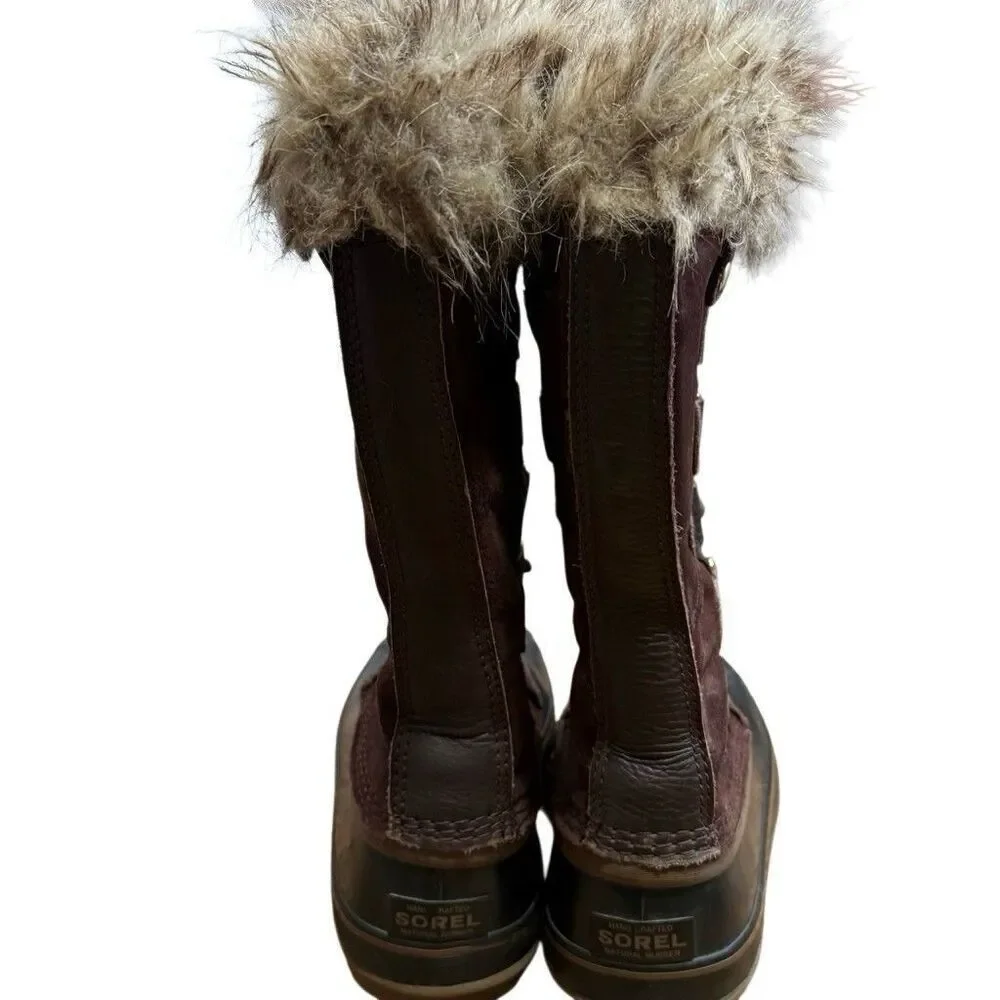 Sorel Waterproof Fur Trim Knee High Snow Boots Brown US 9